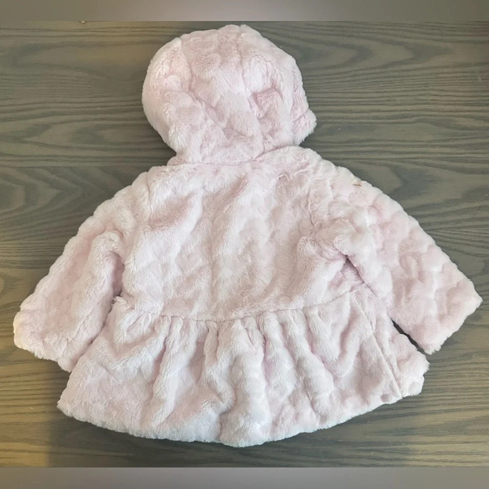 FIRST IMPRESSIONS BAY GIRL EMBOSSED HEART FAUX-FUR HOODED COAT